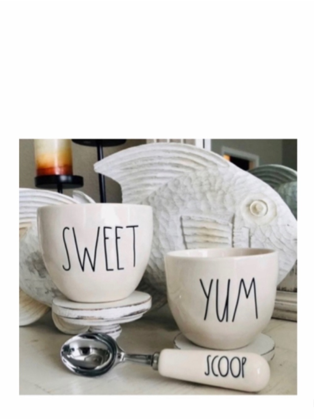 NEW Rae Dunn Yum and Sweet Ice Cream Bowls and Scoop Set 🍨